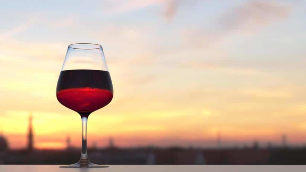 Glass of wine in the sunset